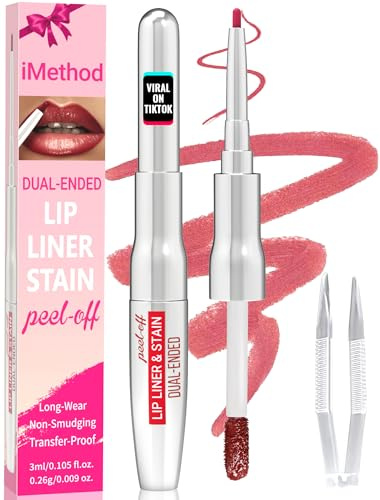 iMethod Lip Liner Stain - Lip Stain, 2-In-1 Dual-Ended Peel Off Lip Stain with Tweezer, Natural Long Lasting Peel Off Lip Liner, Easy to Use for All Skin Types, Stay All Day, Nude Pink