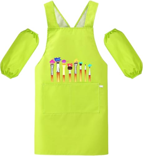 MESU Kids Art Smock Aprons Child Chef Apron for Art Painting Cooking Green L