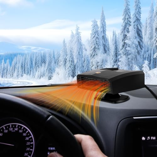 Gleisa Car Heater Defroster 12V 150W, Fast Windscreen Demister & Defogger, Portable Car Fan Heater Heating/Cooling with Cigarette Lighter Plug, 360° Rotating Base for Quick Frost Removal in Winter