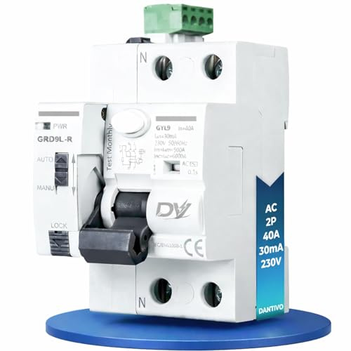 DANTIVO Diferencial Auto Rearmable 40A 30mA - Interruptor Diferencial rearme automatico tipo AC 2P - Diferencial Rearmable Carril DIN - No es magnetotermico autorearmable sin WiFi