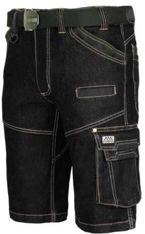 ART.MAS COLEMANN Pantalones cortos de trabajo para hombre Jeans – Pantalones cortos de trabajo hasta la rodilla, 12 bolsillos, elásticos 265 g/m², pantalones cortos resistentes para trabajo y ocio