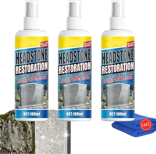 Gravsten restaurering Cleaner-sprayer, biologisk lösning gravstensrengöring, granit och stenrengöring, snabbverkande gravsten restaurering och rengöringsspray och gravstädning (3 st)