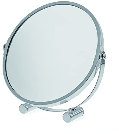 Blue Canyon 17cm Free Standing Round Swivel Mirror - Chrome Finish - Perfect for Shaving and Applying Makeup - One Side with 3x Magnification - Double Sided Multipurpose Mirror - BA121