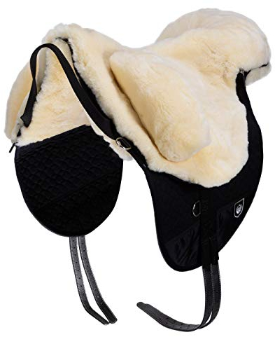 Werner Christ Fellsattel Premium Plus XH mit erhöhtem WIDERRIST - Hochwertiger baumloser Lammfellsattel, Bare-Back-pad, Pferde-Sattel aus echtem Lammfell in Natur, Gr. Warmblut