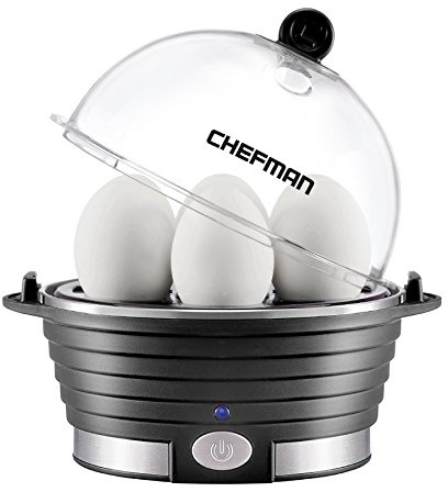 Chefman Egg-Maker Rapid Poacher, Food & Vegetable Steamer, Quickly Makes Up to 6, Hard, Medium or Soft Boiled, Poaching/Omelet Tray Included, Ready Signal, BPA-Free, BLACK