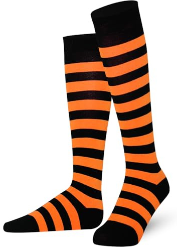 Mysocks unisexo Rodilla alta calcetines largos raya Algodón Naranja negro