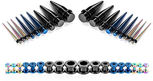 COOEAR Ohrkegel und Stopfen Set Tunnel Kit Piercing Messgeräte Ohrringe 36 Stück 1,6mm bis 10mm Set Geschenk Schmuck Stretchers.