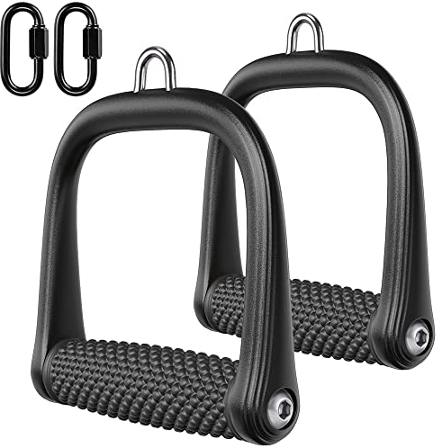 BeneLabel Gym Handle, 2pcs Cable Machine Attachment Tricep Pulley Grip Pull Down D Handle for Fitness Exersice Bands/Crossover/Strength Training Rotatable Handle with Carabiner, Bump Pattern