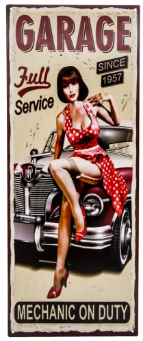 Fler relief-skyltar här ... Stor retro plåtskylt – 60-talet gammaldags pin-up tjejskylt, rutt 66 stil, full service garage, dekoration verkstad 50 x 20 cm
