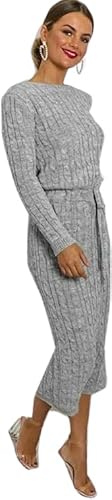 Pretty Attitude Ladies Knitted midi Dress for Winters Women's Woolen Dress (as8, Numeric, Numeric_12, Numeric_14, Regular, Regular, Light Grey, M/L)