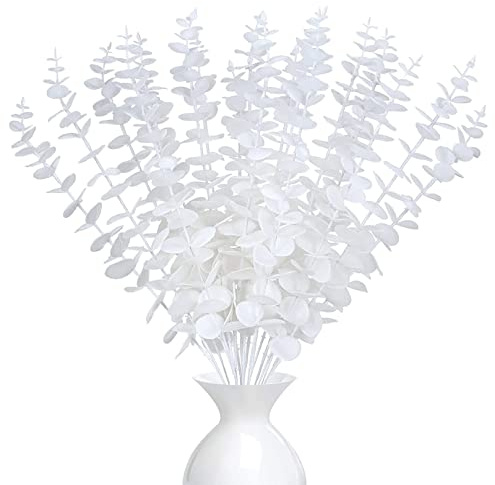 LWAIX Ramas de Eucalipto Artificial Hojas Plantas Decoración Blanco 20pz
