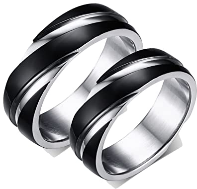 Whoiy Couple Ring Set, Modeschmuck Ringe Edelstahl 2 Stück Schwarzer Silberring 6mm für Ehefrau Ehemann