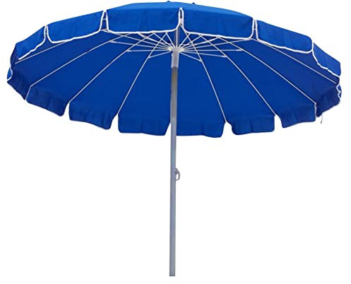 PraTiKo Life Ombrellone Spiaggia Antivento 16 stecche in fibra di vetro Ombrellone Mare Struttura in Alluminio Ombrellone da spiaggia anti UV Mare Piscina Giardino 240 cm (Blu Royal)