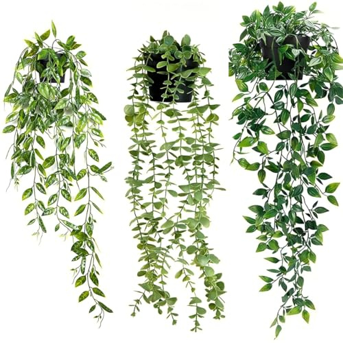 FARROWR 3 Pieces Artificial Eucalyptus Plants in Pot for Home Office Decor (Green)