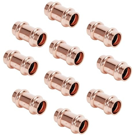 Cherbo Copper Press Fittings 3/4 inch Coupling with Stop Zero Lead P x P, 10-Pack Press Copper Fittings 3/4 for Plumbing, Use with Hydraulic Press Fitting Tool (Coupling with Stop 3/4, 10)