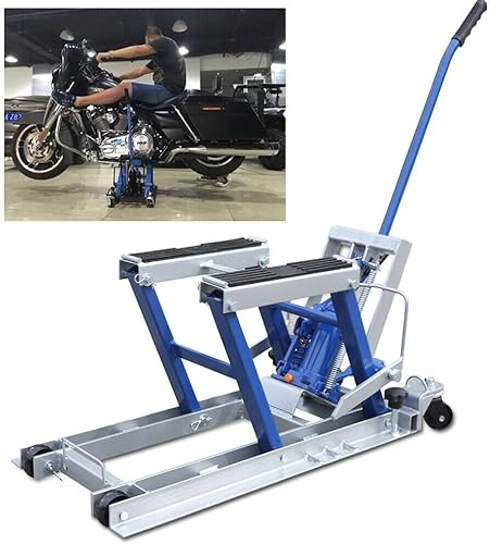NadineDutol Sollevatore per moto, sollevatore idraulico a forbice, carico massimo 680 kg, per riparazione, supporto per moto, altezza 11,5 – 37,5 cm (blu)