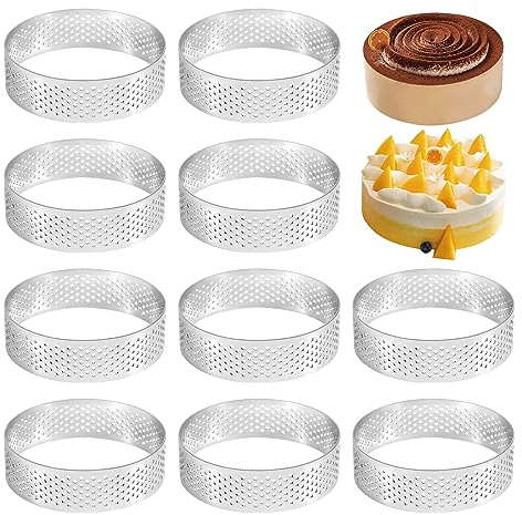 Luntfeiy Lot de 10 anneaux à tartes ronds avec trous en acier inoxydable pour fruits, quiches, tartes, mousses, 7 cm