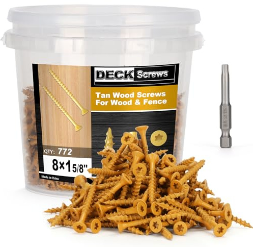 Bobibbi Deck Screws #8 x 1-5/8’’, T25 Star Torx Drive Flat Head Wood Screws, Tan, 5lb