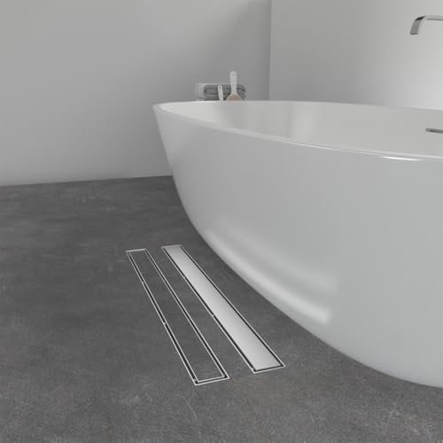 GY Bath Caniveau de Douche 360° 80cm,2 en 1 Caniveau Douche Italienne en Acier Inoxydable,Douche Italienne Complète Siphon à Bloqueur D'odeurs et Filtre à Cheveux