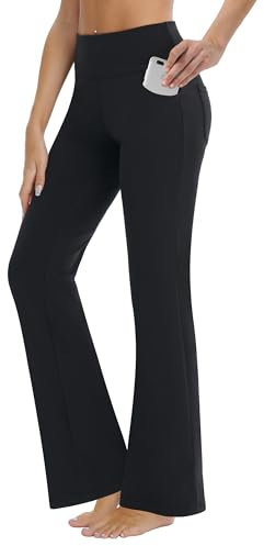 ZIRUU Frauen Bootcut Yoga Leggings hohe Taille Workout Bootleg Übung Hosen Flare mit 4 Taschen Bauch Kontrolle Casual Dress Pants(Black, Large)
