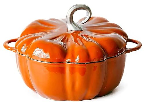 Lebolna Pumpkin Cocotte,Pumpkin Dutch Oven Pot with Lid,Enamel Cast Iron Cooking Pot,Non Stick Pumpkin Pot,Stew Pot Soup Pot,Serves 3-5,Halloween Thanksgiving Decor Pot Gift(3.9 Quart, Orange)