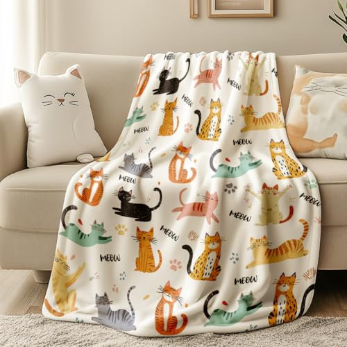 WADORN Decke Mit Katzenmotiv - Niedliche Flanell Plüschdecke, Weiche Farbenfrohe Decke - Geschenke Für Bett, Stuhl, Couch, Zuhause, Büro, Auto
