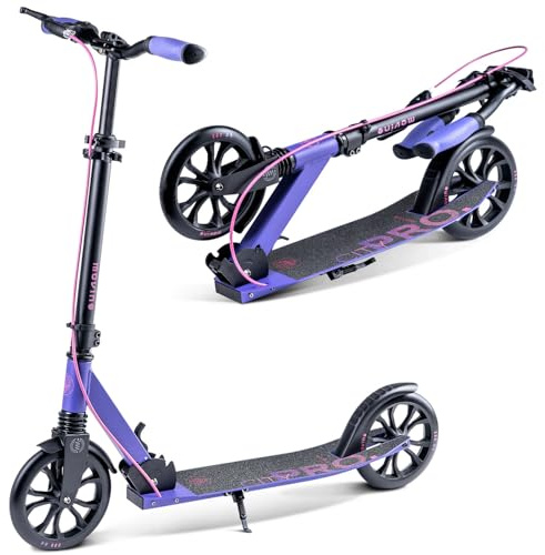 Movino Folding Scooter for Adults and Teenagers up to 100 kg Solid Construction Height Adjustable Ball Bearings ABEC 7 Purple Pink City Pro
