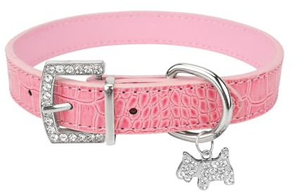 CFZSALK Collar for Perro de Piel sintética Acolchada con Colgante de Cachorro y Hebilla de Diamantes de imitación for Perros y Gatos pequeños, medianos y Grandes.(7,S 1.5x37cm)