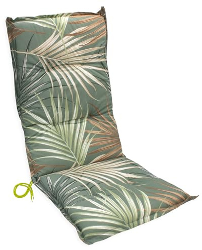 Universal Hochlehner Auflage Palmen mit Einstellband - 123 x 50 cm - Gartenstuhl Kissen multicolor mit Eckbändern - Gartenstuhlauflage Outdoor Sitzkissen Stuhlauflage mit Haltegurt pflegeleicht