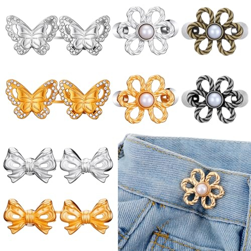 8 uppsättningar midjedragare för byxor kvinnor blomma jeans knapp justerbar midja spänne set ingen sömnad och inga verktyg avtagbara dekorativa midjor spännen jeansknappar stift för lösa jeans byxor
