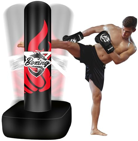 Adult Freestanding Heavy Punching Bag 175 cm – Inflatable Stand-Up Home Punching Dummy with Base for Boxing, MMA, Muay Thai & Fitness Training