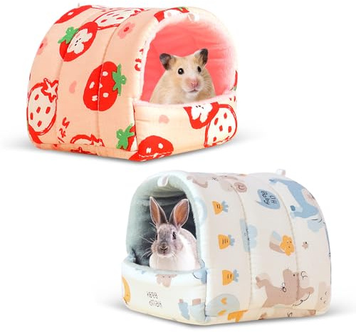 YZROHYI 2 Pieces Maison Cochon d'Inde 19x18 CM,Cochon d'Inde Lit pour Lapin,Petit Lits Grotte Chaud Confortable,Maison Lapin Interieur Exterieur,Cabane Cochon D'Indes,Habitats pour Petits Animaux