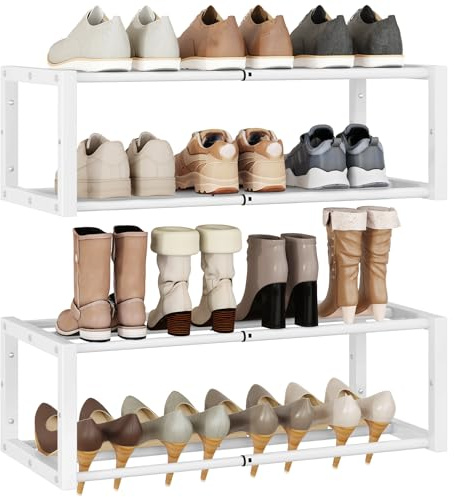 IBUYKE Lot de 2 Étagère à Chaussures Murales, Petit Organiseur à Chaussures Suspendu Extensible de 41-73 cm, Gain de Place Porte Chaussures Mural en Métal pour Entrée Salon, Blanc TXJ001W-2