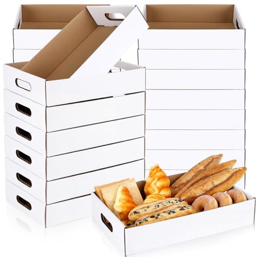 FunooFuno 50 Pack Cardboard Trays for Food with Handles 13 x 9 x 3 Sturdy Disposable Cookie Serving Trays Bulk for Party Platters, Crafts, Fast Food, Take Out Container(White)