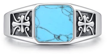 OHAYOO Anello con sigillo da uomo, in argento 925, smaltato, nero, massiccio, larghezza 10 mm, gioiello celtico per uomo, papà, fidanzato, marito, Argento sterling, Turchese