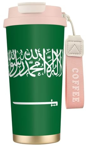 Elegante bicchiere personalizzato - Bicchiere da caffè unico, perfetto per viaggi e uso quotidiano, bandiera dell'Arabia Saudita rosa