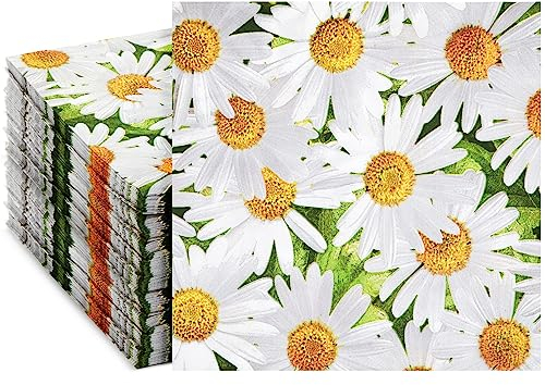 100 Pack White Daisy Afternoon Tea Napkins, Paper Serviettes, 16.5 x 16.5 cm