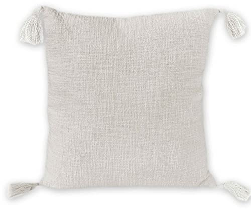 nielsen HOME Kissenbezug Zoe, 45x45 cm, Weiß, Baumwolle, Quasten, Bommel, Dekokissen mit grober griffiger Haptik, Zierkissen, Sofakissen, dekorativ und elegant