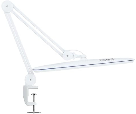 Neatfi XL 2,200 Lumens 24W LED Desk Lamp – 23” Wide Shade | Dimmable Eye-Caring Task Light | Adjustable Arm | Home Office, Study, Crafts & Nail Tech (Non-CCT with Clamp, White)