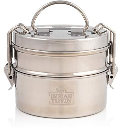Indian-Tiffin Grande Boîte à Lunch Tiffin en Acier Inoxydable à 2 Niveaux