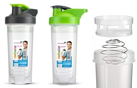 Homeshopa Shaker Bottle, 700ml Protein Shaker Bottle with Mixer Ball for Supplement Shakes, Leak-Proof Screw-On Lid & Secure Drinking Flip Cap, BPA Free Large Sport Gym Blender Bottle-Pack of 2