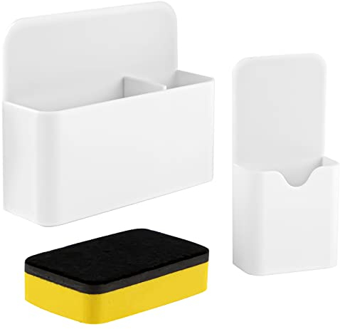 Hopton Stifthalter Magnetisch, 2 Stück Magnetischer Stiftehalter, Magnet Stifte Halterung, Magnetisch Markerhalterun für Whiteboard Kühlschrank Schule Büro, mit Whiteboard Schwamm(Weiß)