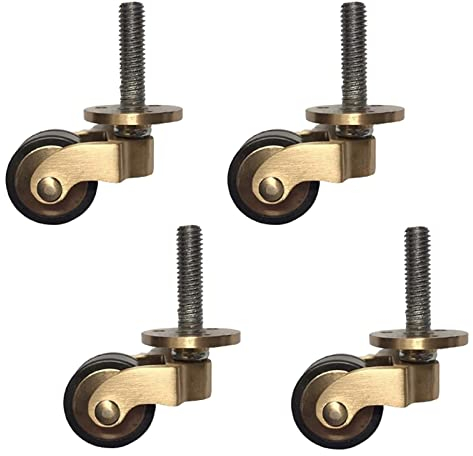 Rollen aus massivem Messing, 2,5 cm Möbel-Lenkrollen, antiker Stil, Gummi-Räder, robuste Rollen für Sofas, Couchtisch, Schraubbefestigung, mit Schrauben, Traglast 200 kg von 4 Packungen