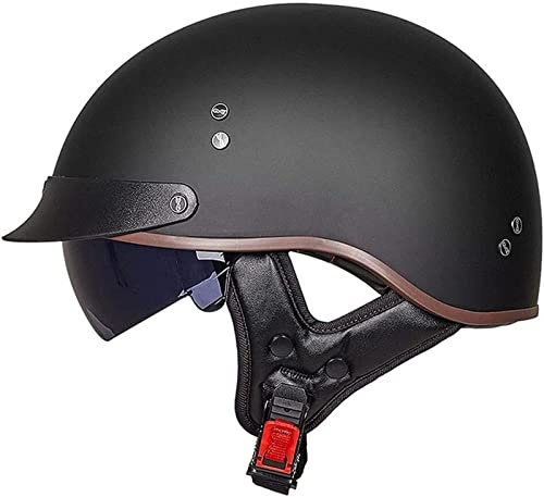 Motorcykelhalvhjälm Tysk stil öppen motorcykelhjälmar med snabbspänne Skull Cap-hjälm for män kvinnor ECE-godkänd motorcykelhjälm for cykelskoter ATV (Color : 1, Size : M(57~58cm))