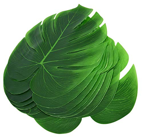 12 Stück Künstliche Palmenblätter, Grüne Palmenblätter Deko Künstlich Tropische Blätter Tischsets für Hawaiian Dschungel Strand Thema Party Tisch Zubehör, 35 x 29cm