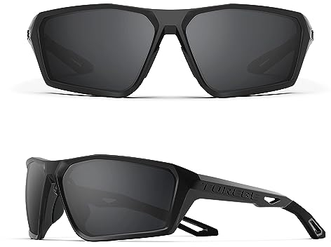 TOREGE Polarisierte Sport-Sonnenbrille für Männer und Frauen, Schießen, Radfahren, Laufen, Golf, Angeln, Sonnenbrille, langlebige Linse, Mattschwarzer Rahmen & graue Linsen
