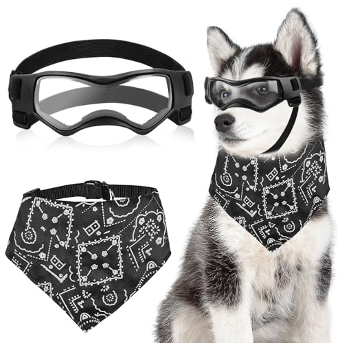 Hundebrille für Kleine Hunde, Wasserdicht Hundeschutzbrille mit Hundehalstuch, Verstellbare, UV-beständige, windabweisende Schutzbrille, Motorradbrille für Kleine Mittelgroße Hunde