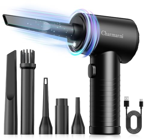 Charmarni Electric Air Duster, 3 Gear Adjustable 51000RPM With LED Light, Cordless Blower for Laptop, Keyboard, Electronics, Replaces Compressed Air Can