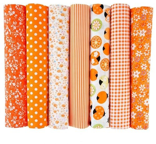 7 Stück Baumwollstoff Patchwork Stoffe Paket 50 x 50cm Baumwolle tuch DIY Handgefertigte Nähen Quilten Stoff Stoffreste Bunte Baumwollstoff Set zum Nähen Scrapbooking Quilten Handwerk -Orange