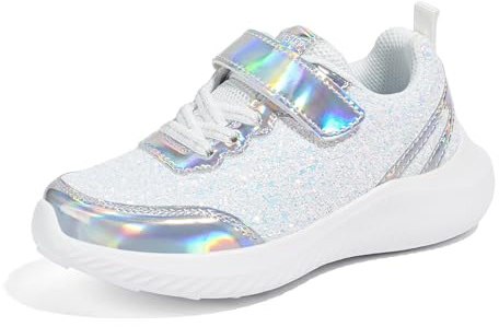 LUCKY STEP Kid's Glitter Fashion Sneakers Sparkly Princess Tennis Bling Shiny Sequins Athletic Walking School Shoes for Children/Boys/Girls (Silver, 4US-35EU-3UK)